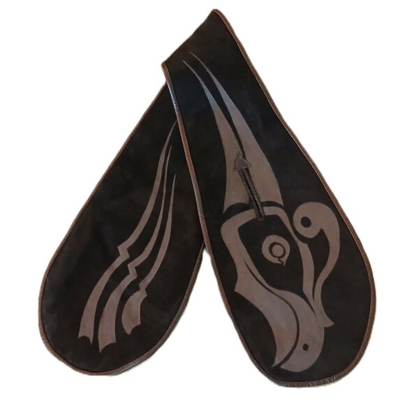 Black Shearling Keyhole Scarf with Inuit Eagle Motif (NWOT) - Picture 1 of 5